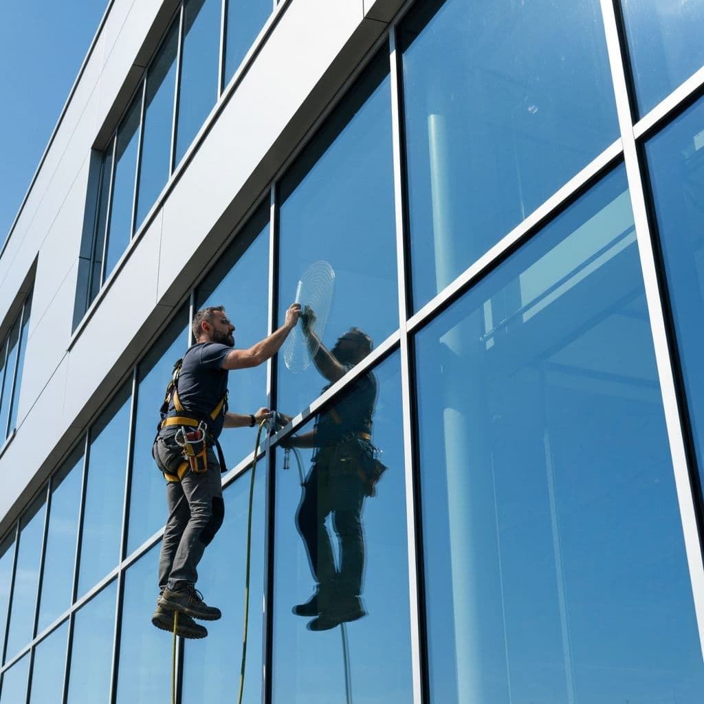 Window cleaning on a commercial building